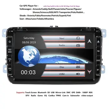 

8'' 2 din Car DVD Radio Player GPS Navigation for VW Golf/6/Golf/5/Passat/b7/cc/b6/SEAT/Skoda Bluetooth FM Stereo Player SWC USB