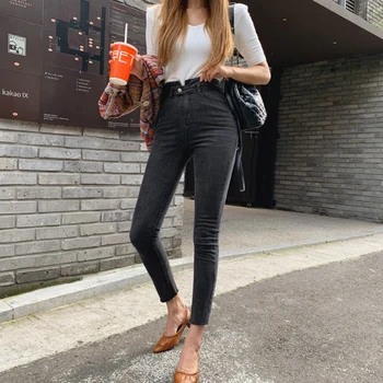 

jeans women Korean New Style Autumn Clothing Versatile Special Girdle Shear Pin High-waisted Slimming Skinny Jeans Skinny