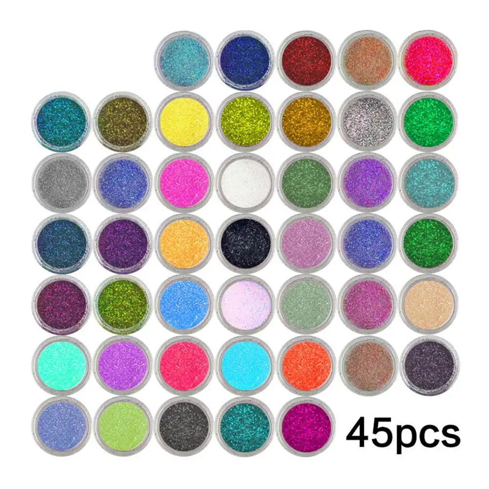 

45Pcs Colors Set Flash Diamond Shimmer Glitter Powder for Temporary Tattoo Kids Face Body DIY Nail Painting Art Makeup Tool 30P