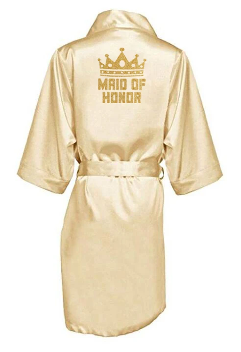 new Champagne bathrobe bride satin-silk robe women bridal party sister team mother shower gift bridesmaid wedding short robes