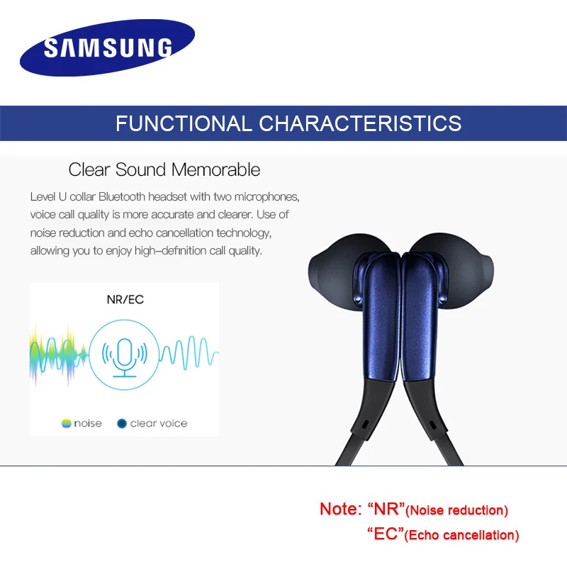 SAMSUNG Level U наушники-вкладыши беспроводная гарнитура с Bluetooth воротник Шум шумоподавления Поддержка A2DP, HSP, HFP для Glaxy 8 S8plus