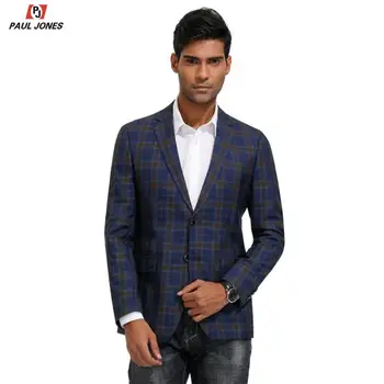 

PAUL JONES Men's Casual Plaid Blazer Coat Slim Fit Notch Lapel Suit Jacket Two-Button Split Back Stylish Grid Blazer PJE02010