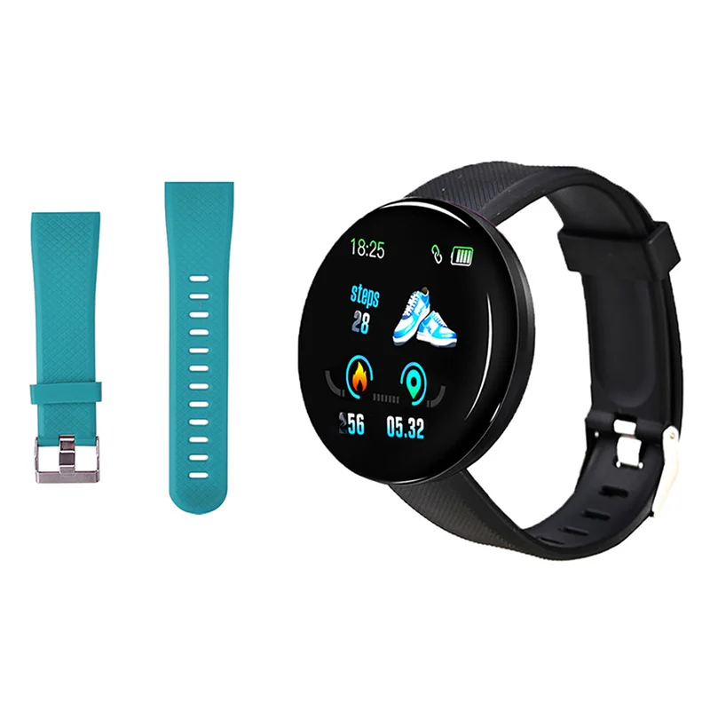 Смарт-часы D18, кровяное давление, фитнес-трекер, круглые умные часы, водонепроницаемые спортивные Смарт-часы для мужчин и женщин, для Android Ios Z2 - Цвет: Add Green strap