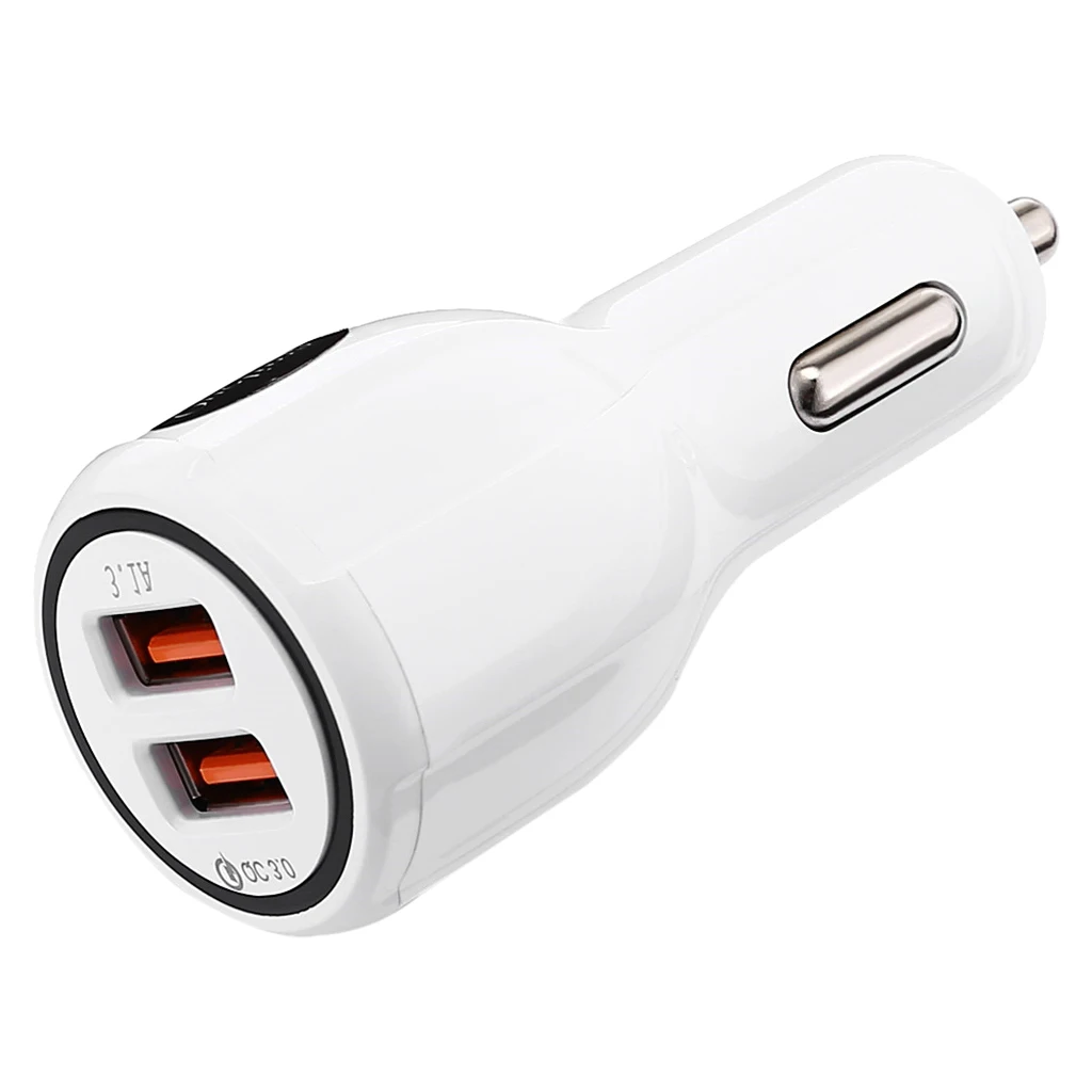 White Car Charger 2 Dual Port QC 3.0 USB Charger Fast Charge Universal For Motorcycle Phone Samsung Xiaomi Huawei Phone Charger 
