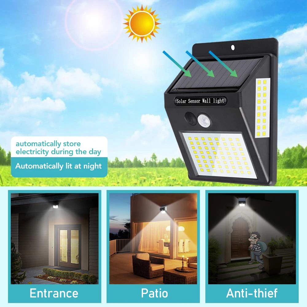 100LED Solar waterproof Light Outdoor PIR Motion Sensor automatically Solar power Garden Wall Street for Garden landscape bulb