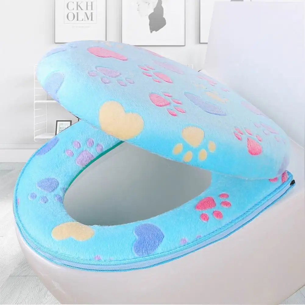 Bathroom Toilet Seat Cover Set Thicken Soft Coral Universal Zipper Toilet Case Warm Waterproof WC Potty Cover Closure Design