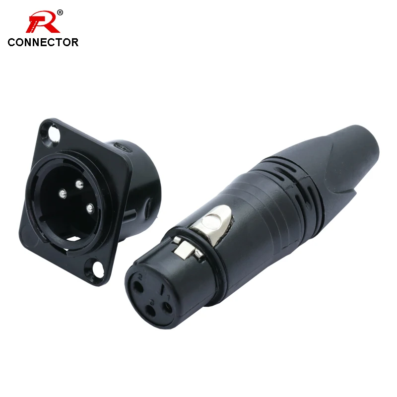 

1set 3pin XLR male socket + female plug connector, for Microphone/MIC, Panel Mount+wire soldering, Metal Shell +Copper Contact