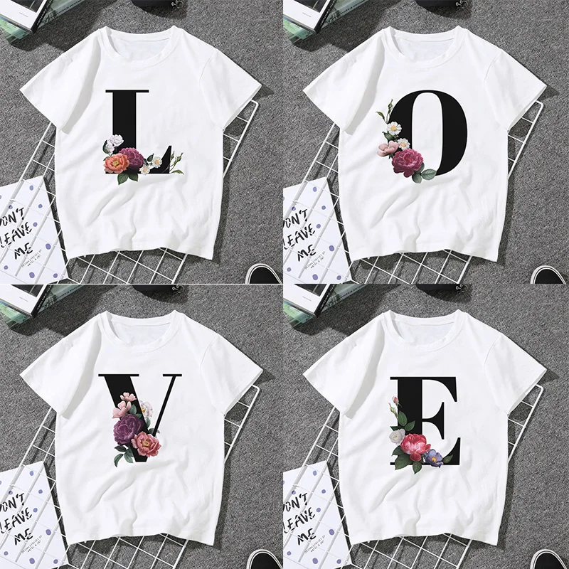 

L O V E 26 English Alphabet Print T Shirt Women 2020 New Summer Couples Lovers Female T-Shirt Harajuku Casual White Tops Tshirt