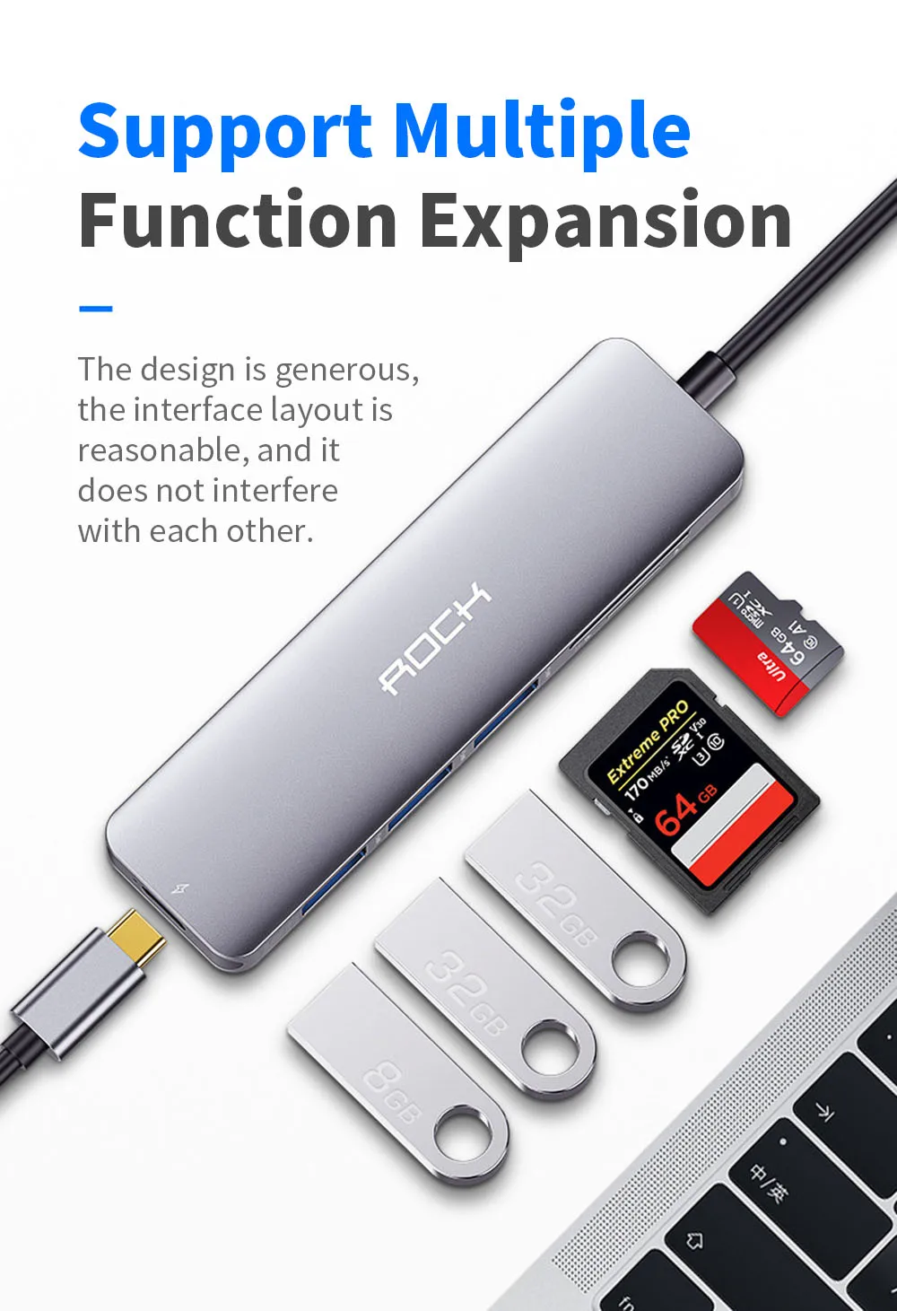 ROCK type-C до 3* USB3.0 адаптер TF SD слот для карты PD Быстрая Зарядка адаптер концентратор для MacBook MateBook ThinkPad Xiaomi HUAWEI