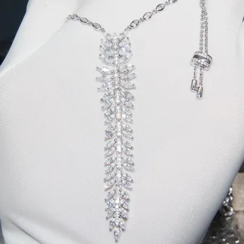 

925 Sterling Silver Olive Branch Leaf Pendant Necklace Punk Hip hop Rhinestone Tennis Chain Necklace for women fine jewelry