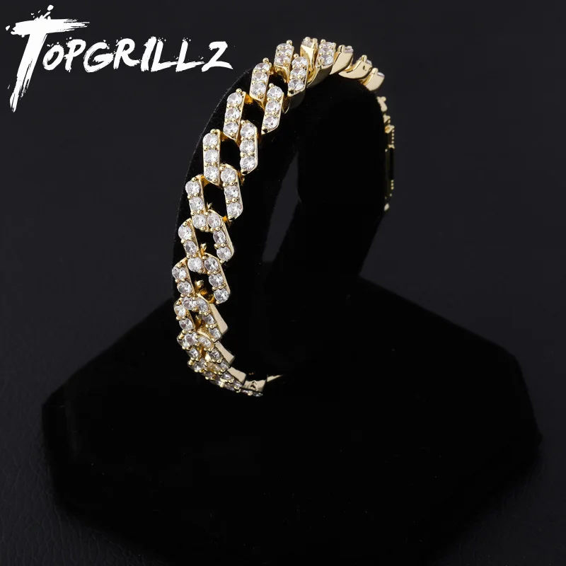 TOPGRILLZ США 7-9 дюймов замок застежка 14 мм тяжелые Iced Out кубинские цепи браслет кубическое цирконовое колечко для мужчин хип хоп ювелирные изделия