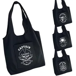 Canvas Bag Man Handbag Travel Portable One-shoulder Shopping Bag Printing Skeleton Skull Side Pockets Foldable and Tote Bag