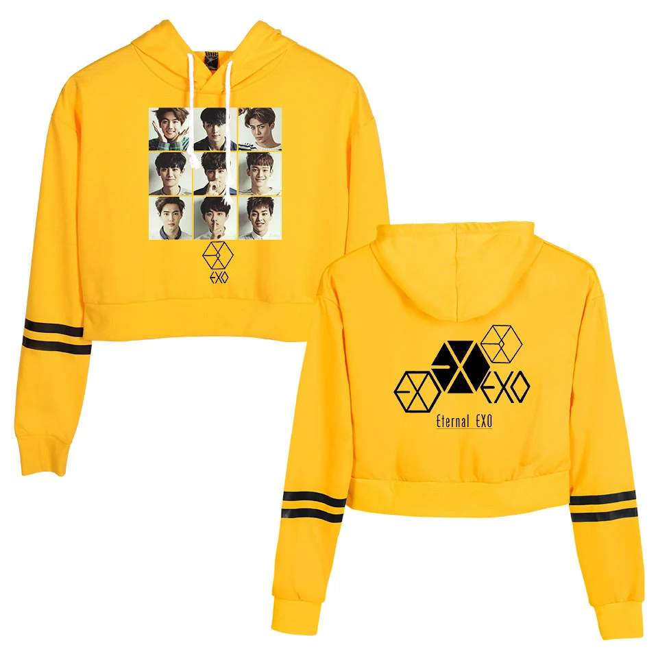 EXO Ablum одежда Kpop осенние женские толстовки Толстовка модная укороченная толстовка с капюшоном Dragon Ball Harajuku длинный рукав свободный пуловер