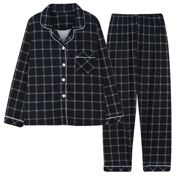 2021 Spring Plaid Two-piece Home Suit for Women Viscose Long-sleeved Lapel Pants Pajamas Women Summer Pyjamas Femme Home Clothes