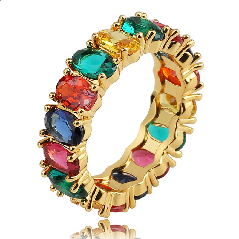 Baguette Rainbow CZ Ring For Women Engagement Wedding Band Jewelry