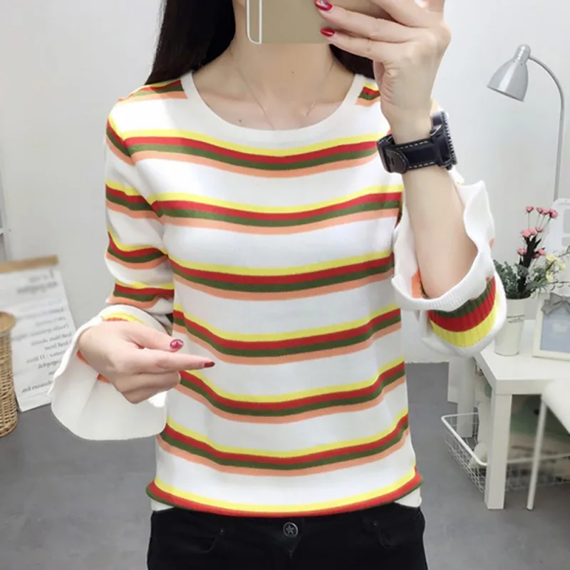 

2019 Autumn&Winter New Casual Striped Pullover Sweater O Neck Long sleeve Bottoming Slim Sweater