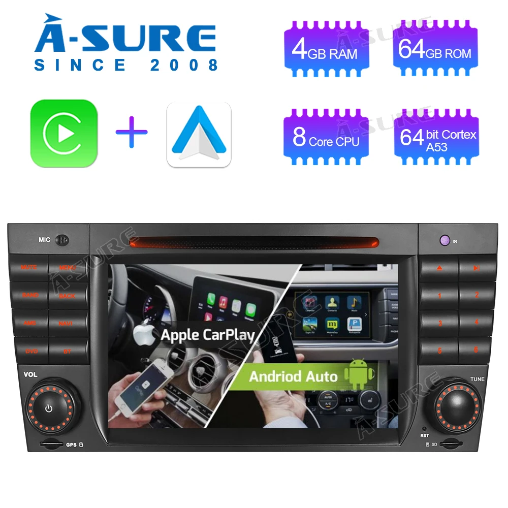 A-Sure 2 Din Автомобильный Мультимедиа Android 10 Авто Радио 8 ядер 64 Гб WIFI GPS DVD Navi для Mercedes