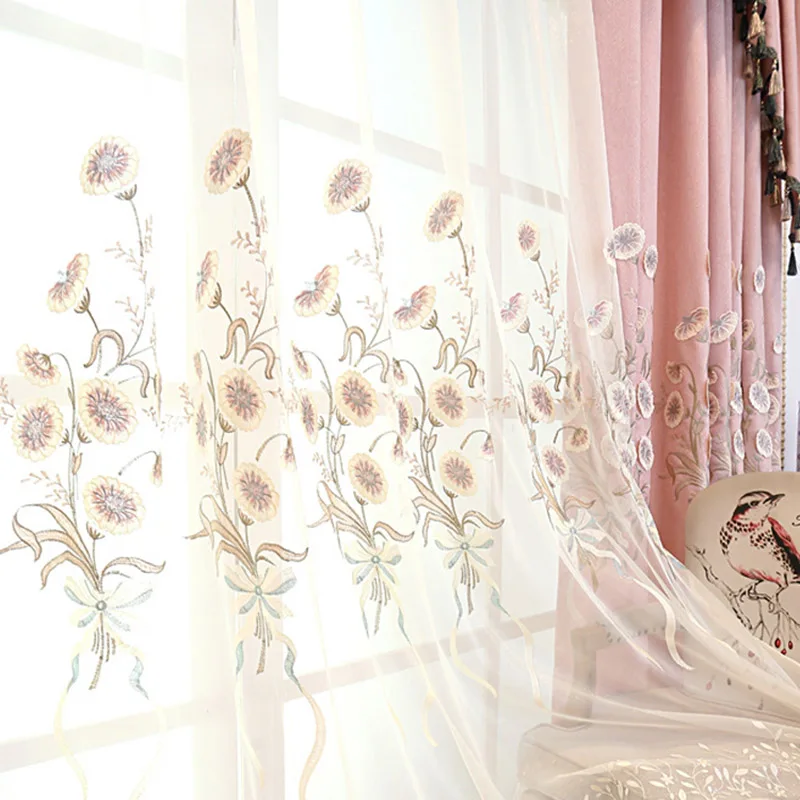 Color 02 Tulle Европейская роскошная Розовая вышивка, полузатемненная занавеска, ткань для спальни, для гостиной, синяя драпировка, бежевый тюль, занавеска s M129-4 - Цвет: Color 02 Tulle