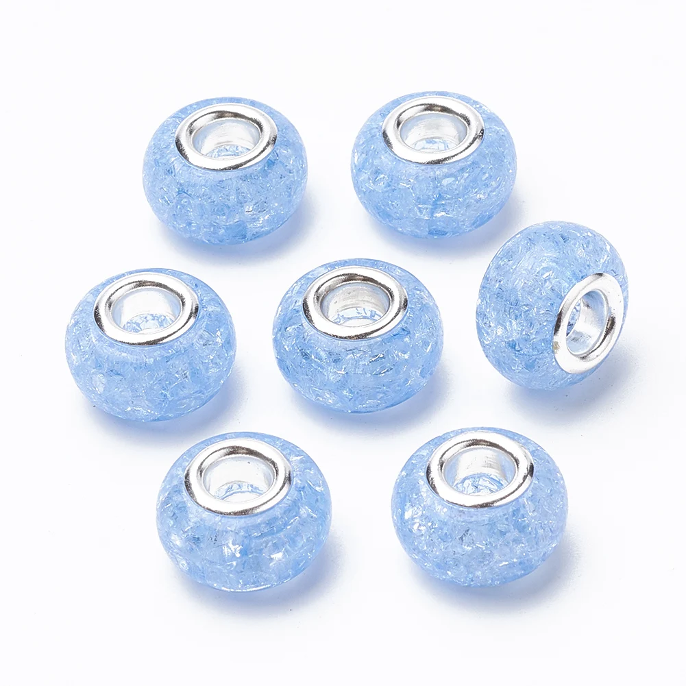 100Pcs Crackle Resin European Beads Large Hole Beads Rondelle With Brass Core For Jewelry Making Findings