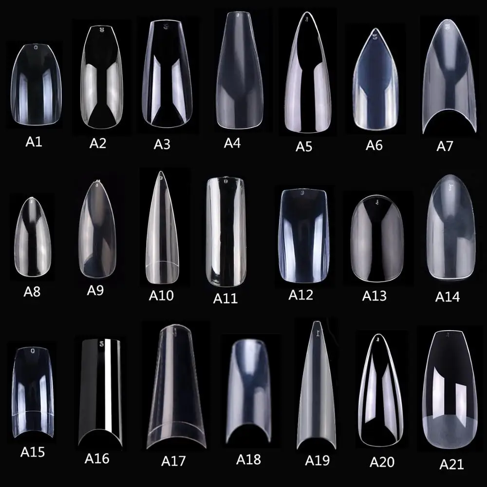 

Makartt 500pcs/Bag Nail Art Tips Clear/Natural Fake Nail Art Tips Flat Shape Full Cover Manicure Nail Tips A0499