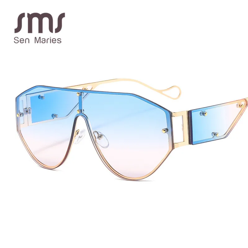 

Sen Maries Oversized Fashion One Lens Sunglasses Women Rivet Luxury Sun Glasses Mirror Men Shades Glasses Trend Eyewear UV400