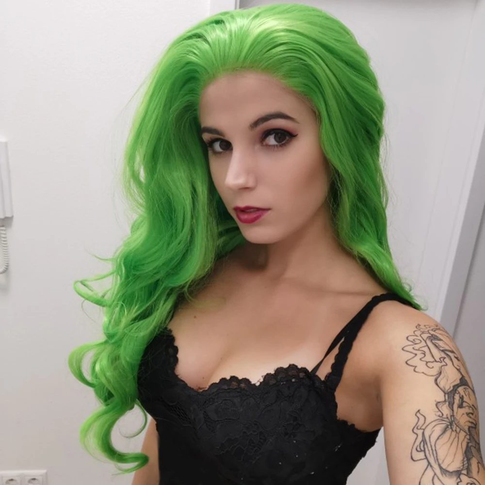 Lace front synthetic wigs for women Charisma Long Deep Wave Hair Synthetic Lace Front Wig High Temperature Fiber Hair Pink Wigs For Women Free Part Green Wig