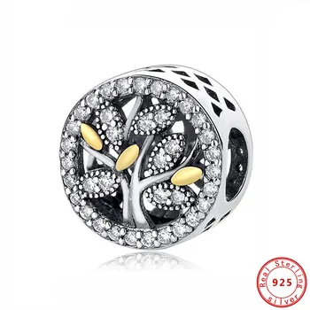 

Authentic 100% 925 Sterling Silver Charm Bead Fmaily Heritage Charms CZ Tree of Life Fit 3mm Bracelets Women DIY Jewelry 047
