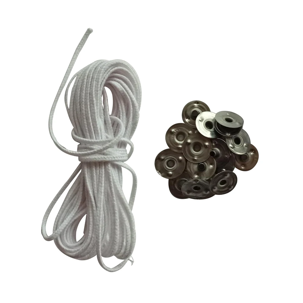 5m Cotton Candle Wicks Core with 20pcs Metal Sustainers Tabs Holder Base for Candle Making Craft Handmade Candle Wick