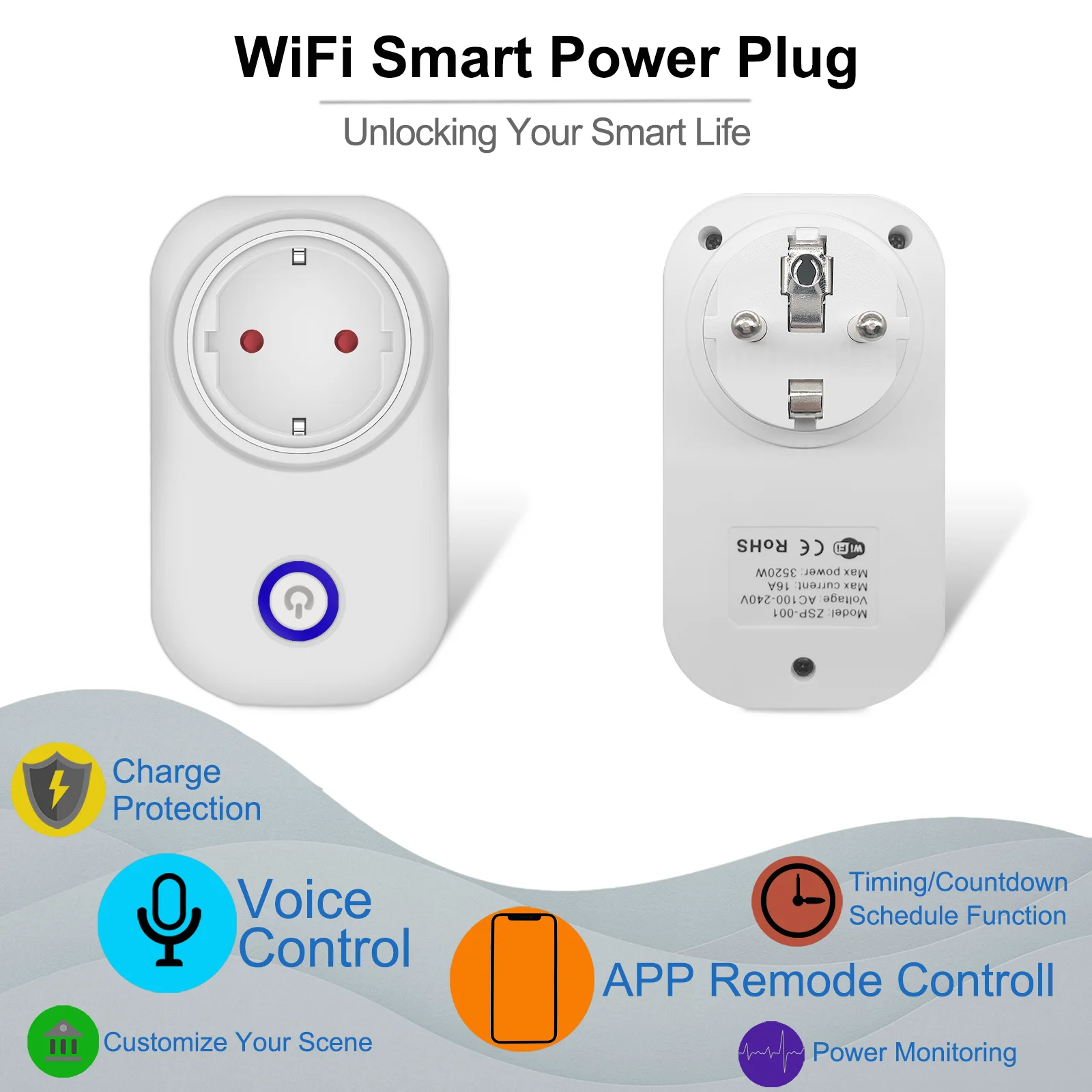 Умная Вилка питания EU-E 16А с монитором питания Wifi розетка Tuya Smart Life App беспроводной пульт дистанционного управления розетка работает с Alexa