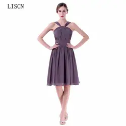 Vestido изготовление на заказ Vestido Homecoming крест-накрест шифон Новые плиссированные платья Короткое платье невесты длиной до колен Свадебная