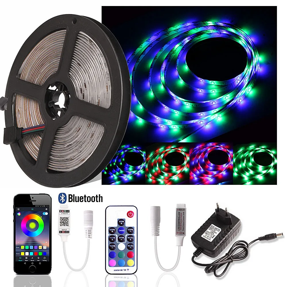 

Bluetooth LED Strip RGB SMD 2835 Diode Ribbon Flexible DC12V Waterproof LED Light 5M 10M 20M 17Keys RF&Bluetooth contoller