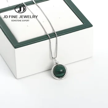 

JD Pure Silver Color 925 Necklaces Pendants For Women Trendy Jewelry Natural Round Malachite Necklace Accessories Collares