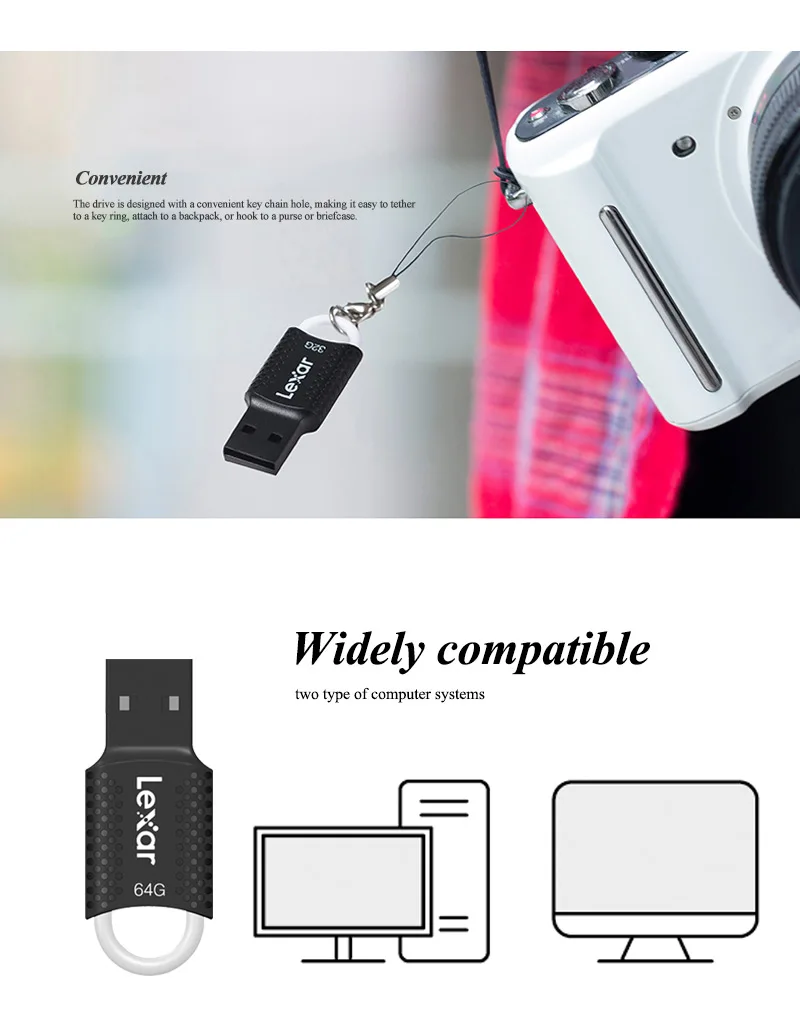 Lexar JumpDrive V40 USB флеш-накопитель 16 ГБ 32 ГБ 64 Гб ЧЕРНЫЙ Флеш-накопитель USB 2,0 компактный дизайн plug and play карта памяти флешка