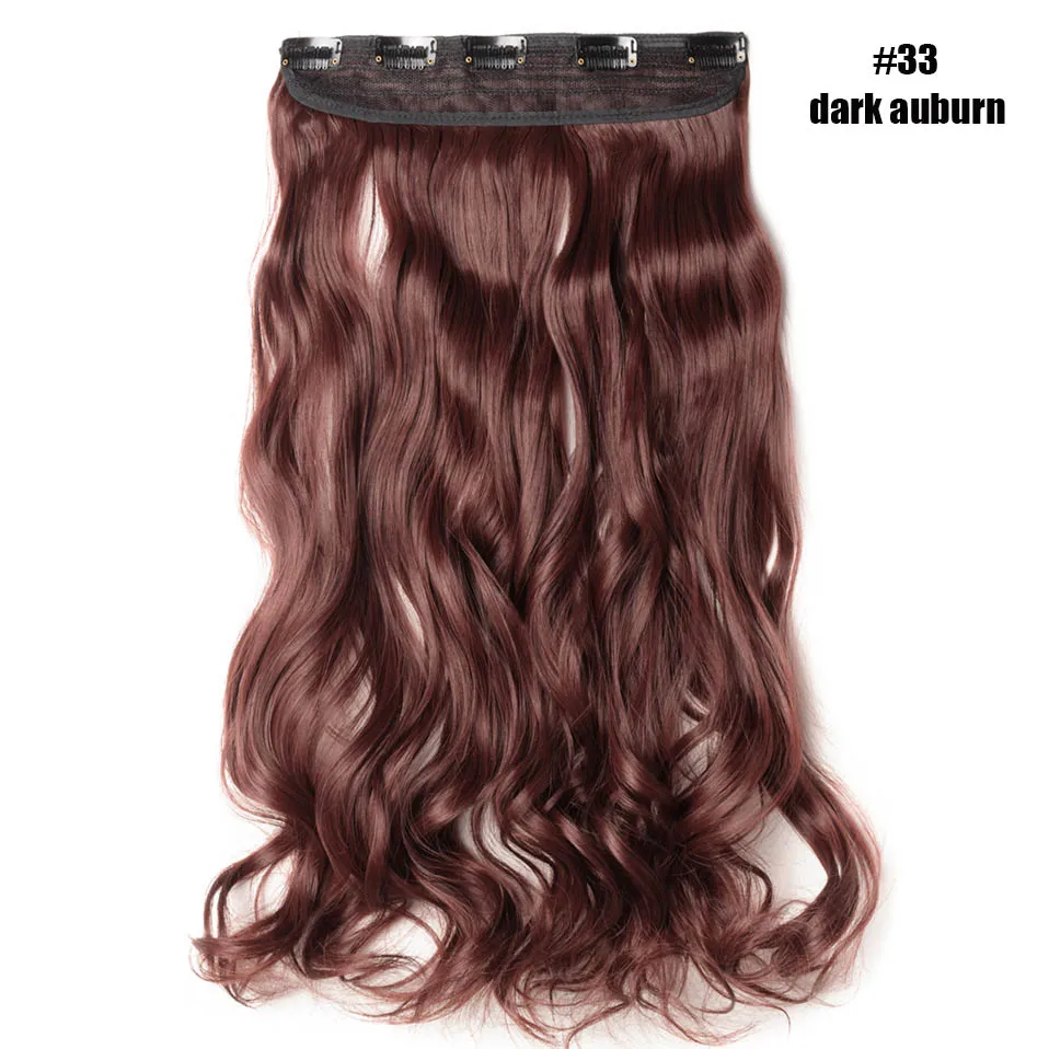dark auburn S-noilite 2" длинные вьющиеся волосы на клипсах в одном куске настоящие натуральные волнистые синтетические волосы на клипсах 5 клипсах для наращивания волос фиолетовый красный розовый - Цвет: dark auburn