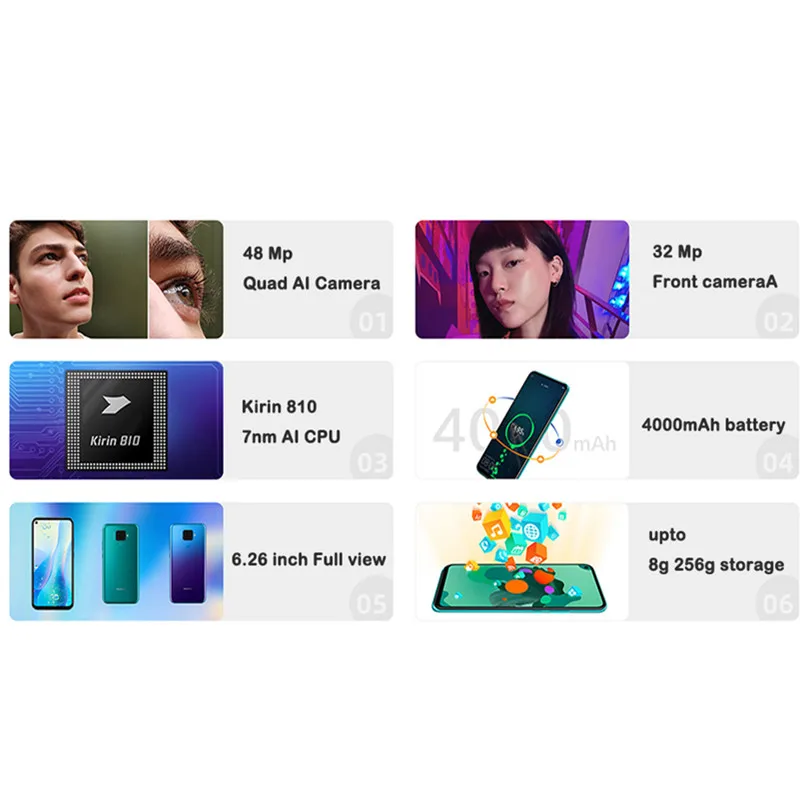 Google Playstore HuaWei Nova 5 мобильный телефон Kirin 810 Android 9,0 6,3" ips 2340X1080 8 Гб ram 128 ГБ rom МП экран отпечаток пальца