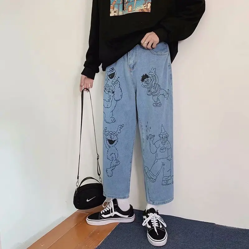 WHolesale 2020 Spring Cartoon printed jeans men straight loose popular Korean teenagers student port wind ankle length pants WHolesale 2020 Spring Cartoon printed jeans men straight loose popular Korean teenagers student port wind ankle length pants