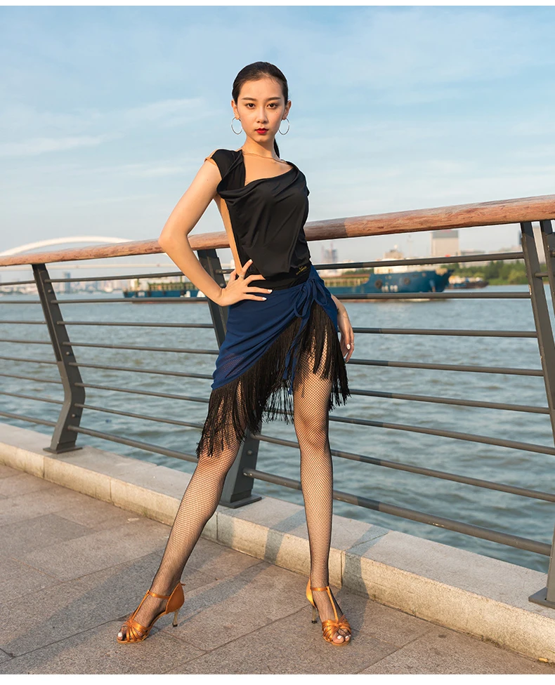 Юбка для латинских танцев Женская Королевская Синяя танцевальная юбка с бахромой для взрослых Rumba танцевальная юбка одежда для латинских танцев BL2255