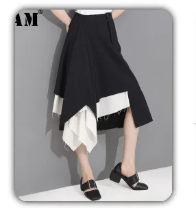 [EAM] Women Gray Button Irregular Split joint Dress New  Lapel Long Sleeve Loose Fit Fashion Tide Spring Summer 2020 1U992