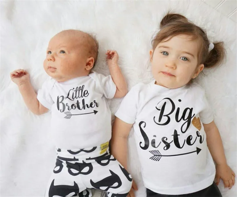 Summer Big Sister Little Brother Family Matching Toddler Kids Baby Boys Little Brother Romper Girls Big Sister Tshirt