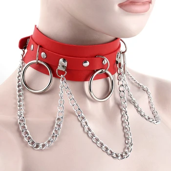 

2020 New Exaggerated Fashion Popular Chain Short Necklace Ring Buckle Collar Gothic PU Leather Rivet Jewelry Banquet Unisex