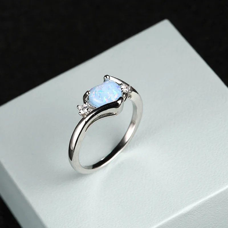 Белый огненный опал кольцо модные ювелирные изделия для женщин серебристый циркониевый обручальное кольцо в форме сердца обручальное кольцо