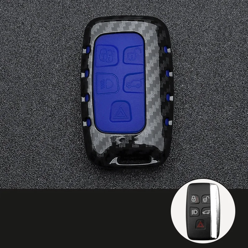 carbon blue Чехол для ключей автомобиля из углеродного волокна ABS для Land Rover A9 Range Rover Sport Evoque Freelander 2 Jaguar XE XJ XJL XF C-X16 V12 - Название цвета: carbon blue