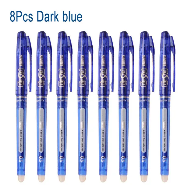8Pcs/Set Erasable Gel Pen 0.7mm 0.5mm Bullet Tip Blue Black Red Ink Refill Rods 8 Color Writing Drawing Painting Washable Handle 8pcs Dark blue