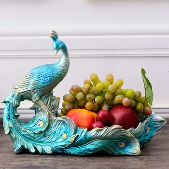 

Modern Living Room Fruit Plate American Peacock Dried Fruit Plate Creative Tea Table Ornaments Home Decorations Storage Key Blue