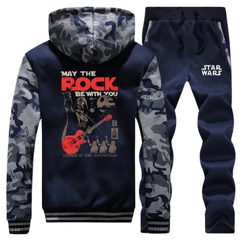 

Movies Men Thick Zip Jacket+Sweatpant 2 Piece Sets May the Rock Be With You Hoodies Sports Pants Mens Winter Track Suit Warm