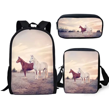 

2020 Fashion Children's Backpack Kawaii Horse Pattern Kids School Book Bags 3PCs Set Students Backpack/Flaps Bag/Pen Bags