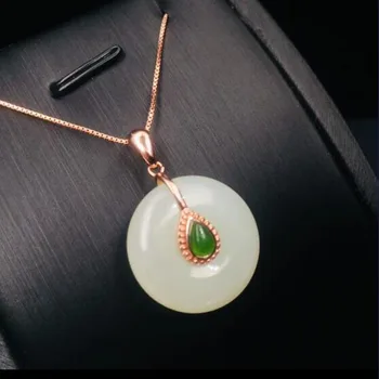 

Natural Chinese 925 Silver Hotan White Jade Peace buckle Inlaid Stone Pendant Fashion Jewelry Carved Amulet Gifts For Women