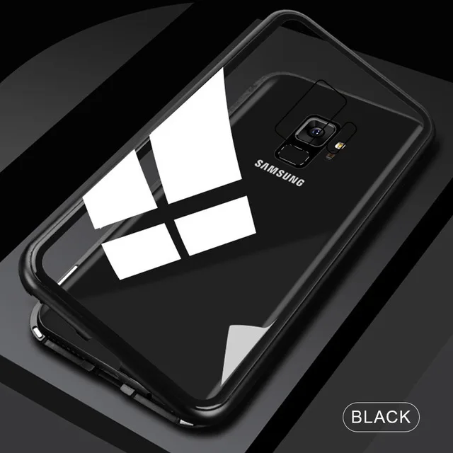 Металлический магнитный адсорбционный чехол для samsung Galaxy Note 10 S8 S9 S10 Plus S10E S7 Edge Note 8 9 A50, закаленное стекло, Магнитная крышка - Цвет: Transparent Black