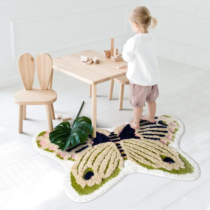 

Butterfly shaped 3D pattern 2cm thickness polyester floor mat for tent, big size Nordic style kid's room decoration area rug