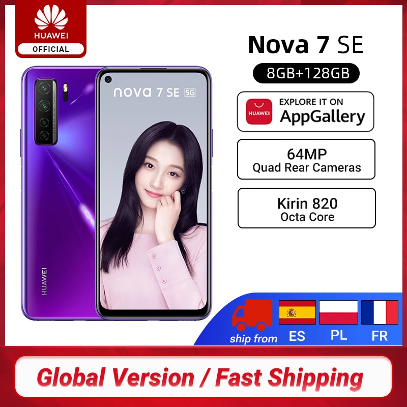 Глобальная версия Huawei Nova 7 SE 5G смартфон 8G 128G Kirin 820 64MP Quad Rear Cams 6 5 '&#x274000mAh мобильные